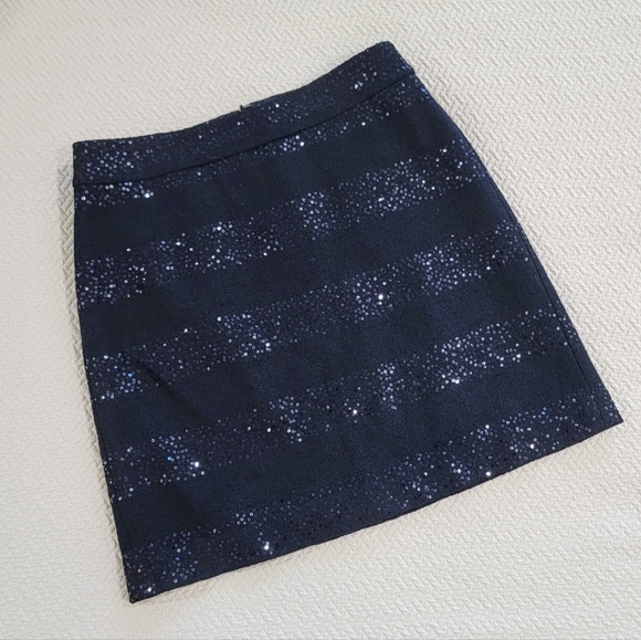 LOFT Black Sequin Striped Skirt Size 2 Holiday Evening Party Sparkle - Picture 7 of 14